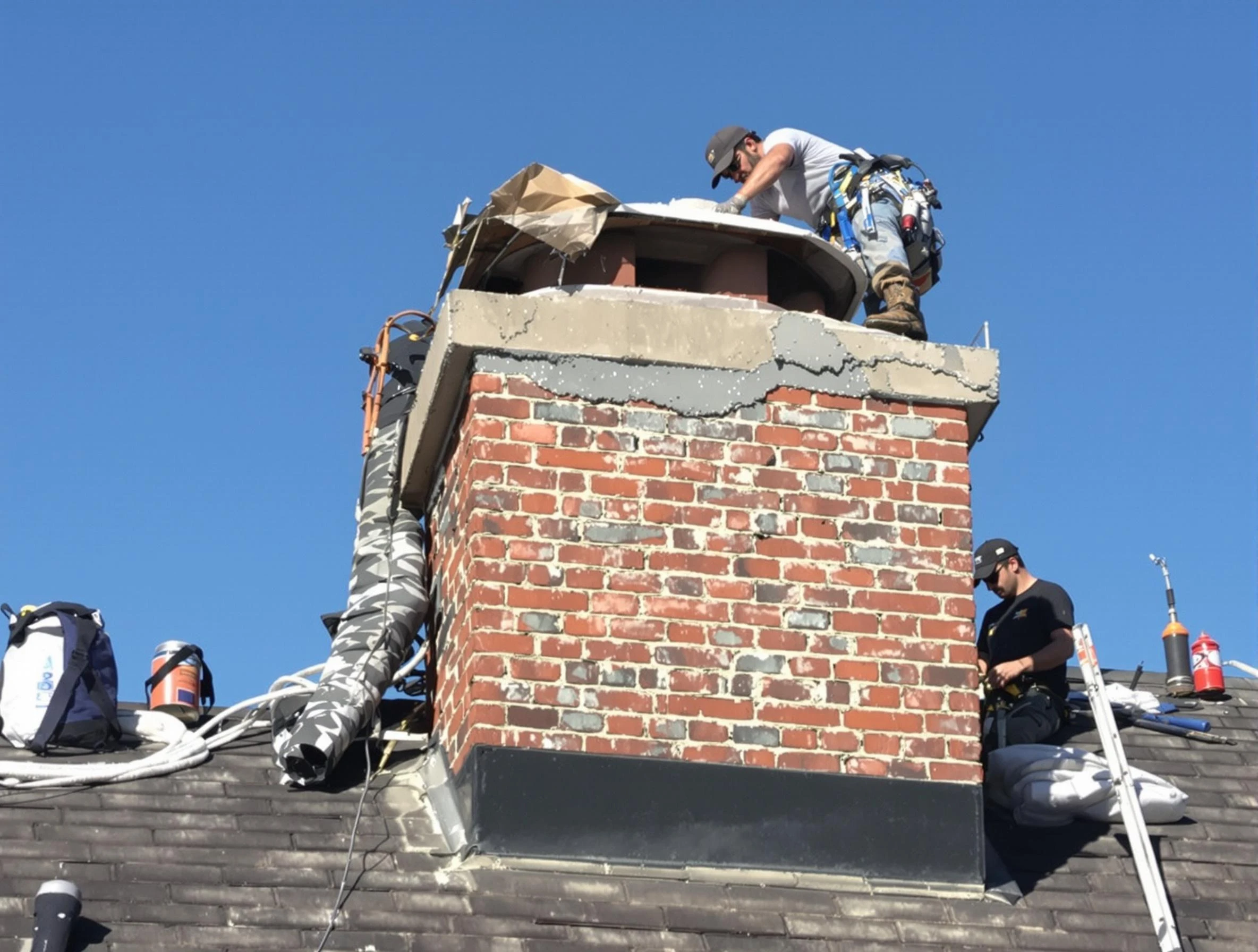 Argo Chimney Sweep installing a custom chimney crown in Argo, AL