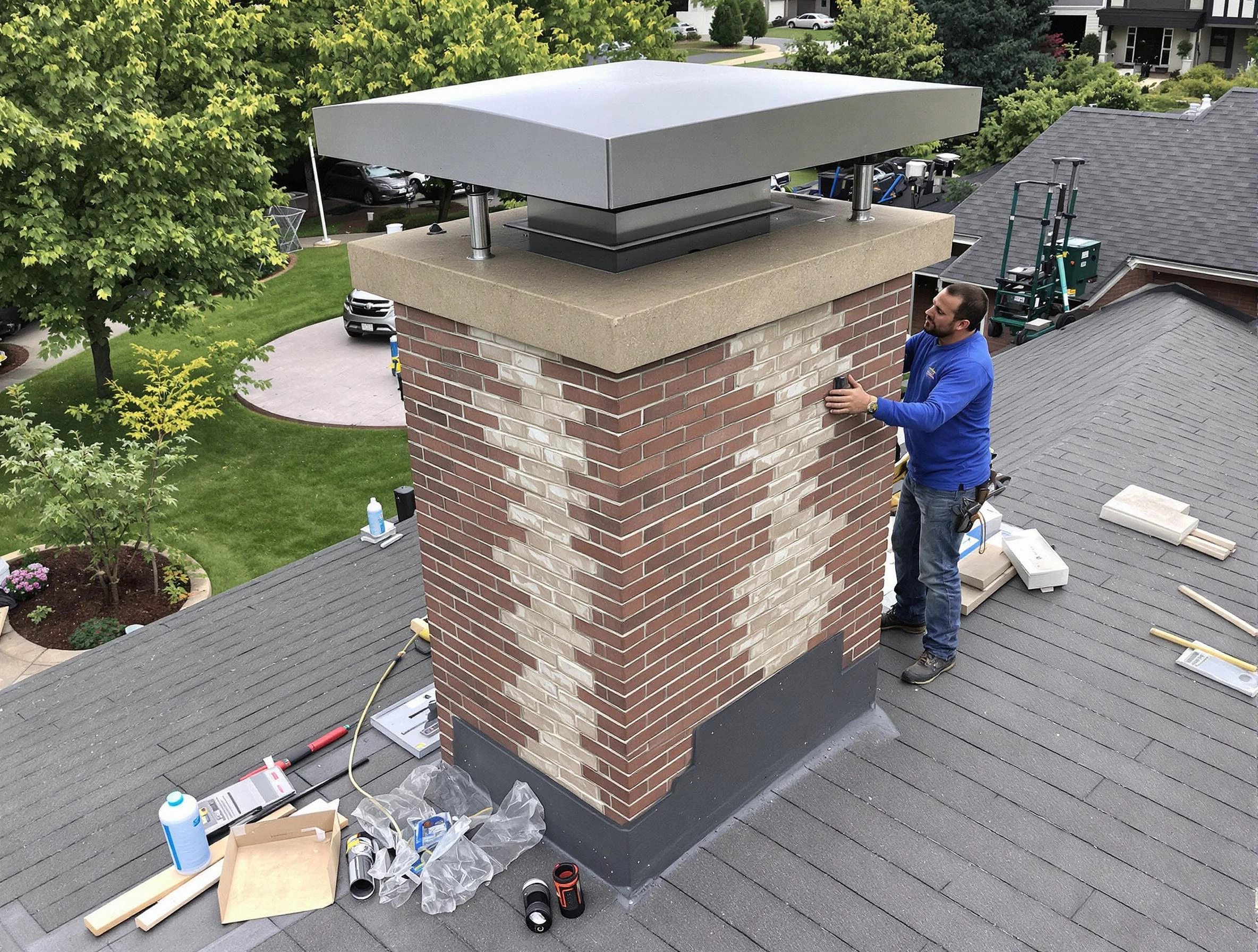 Argo Chimney Sweep team working on a custom chimney remodel in Argo, AL